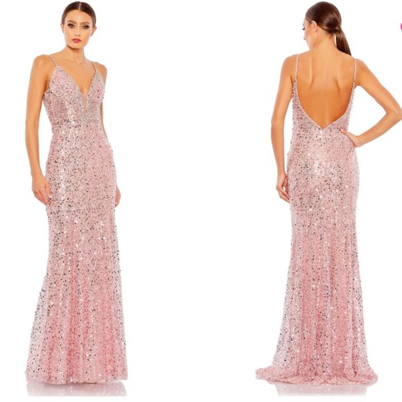 MAC DUGGAL NWT 68175  Embellished Plunge Neck Sleeveless Rose Maxi Gown size 12 - Picture 1 of 15